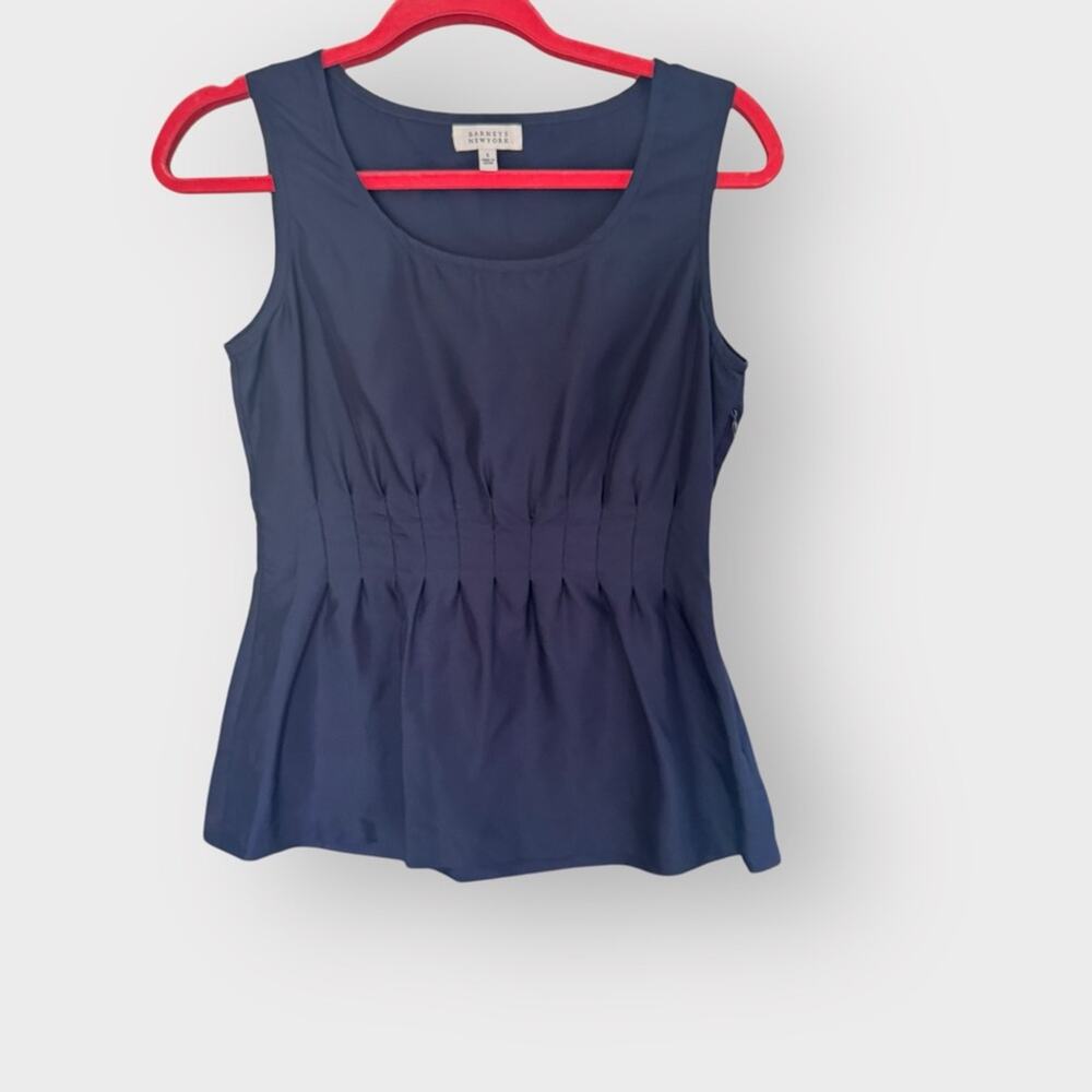 Barneys New York navy blue silk peplum blouse size small